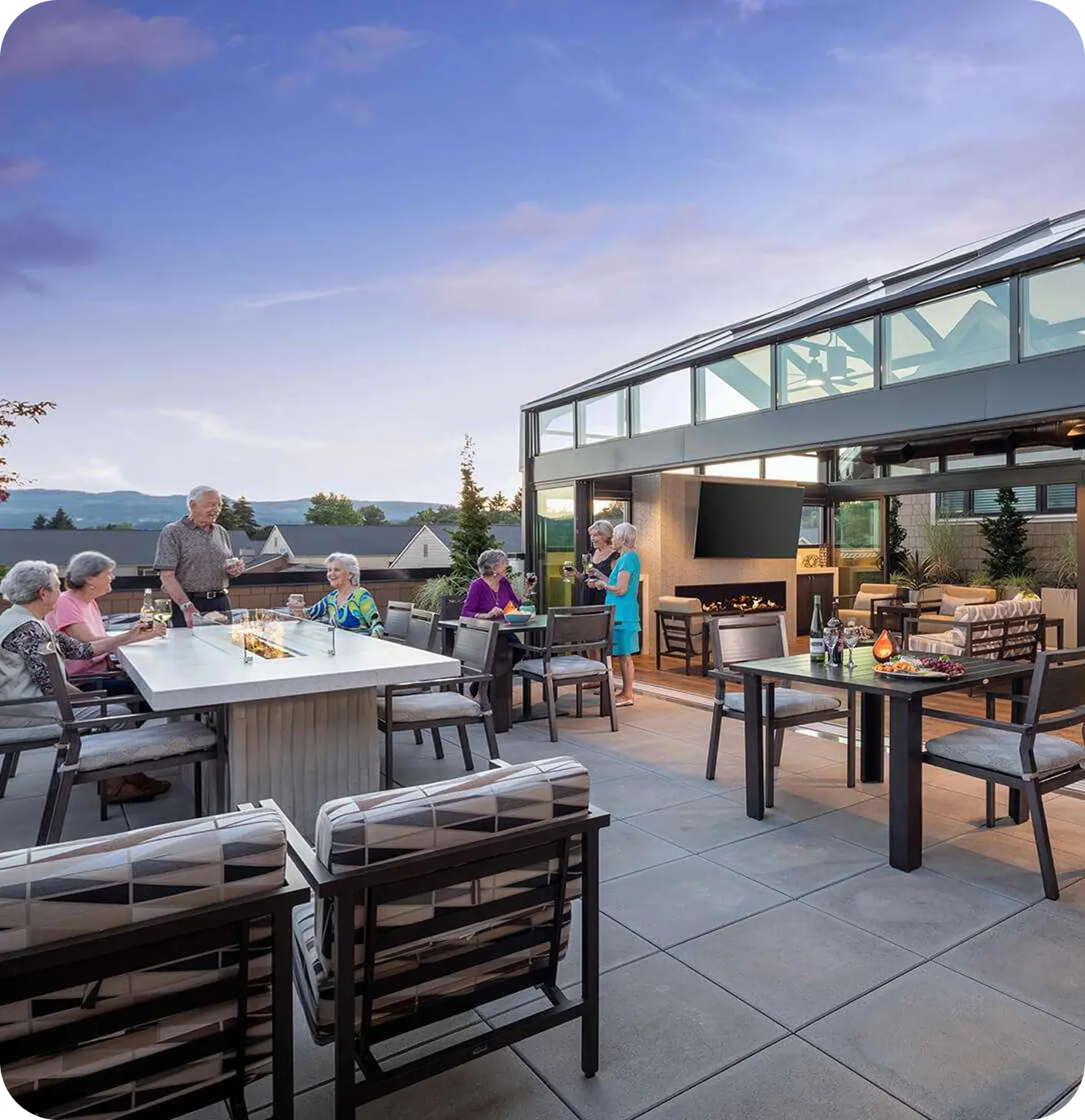 Outdoor rooftop patio