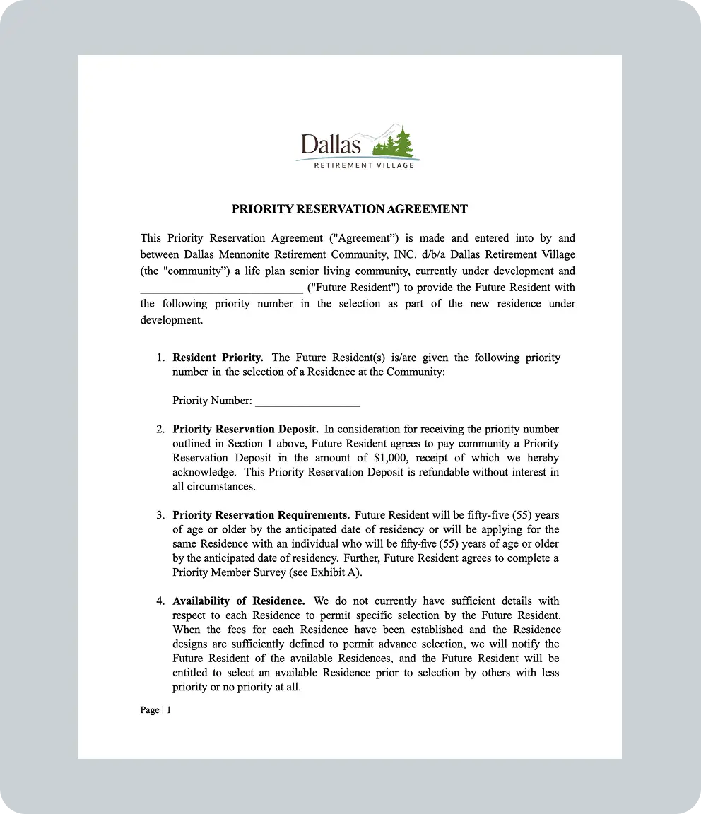 Priority Reservation Agreement preview
